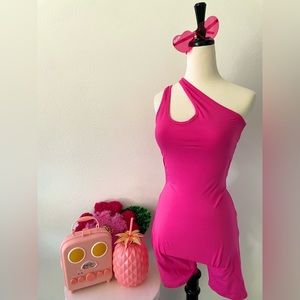 NWT BARBIE PINK ONE SHOULDER SHORTS ROMPER